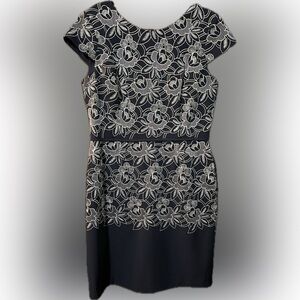 Alex Marie Elegant Navy and White Embroidered Floral Dress